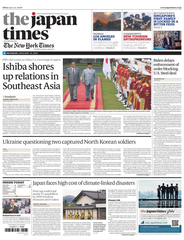 Prima-pagina-The-Japan-Times-oggi-edizione-di-oggi-20250113